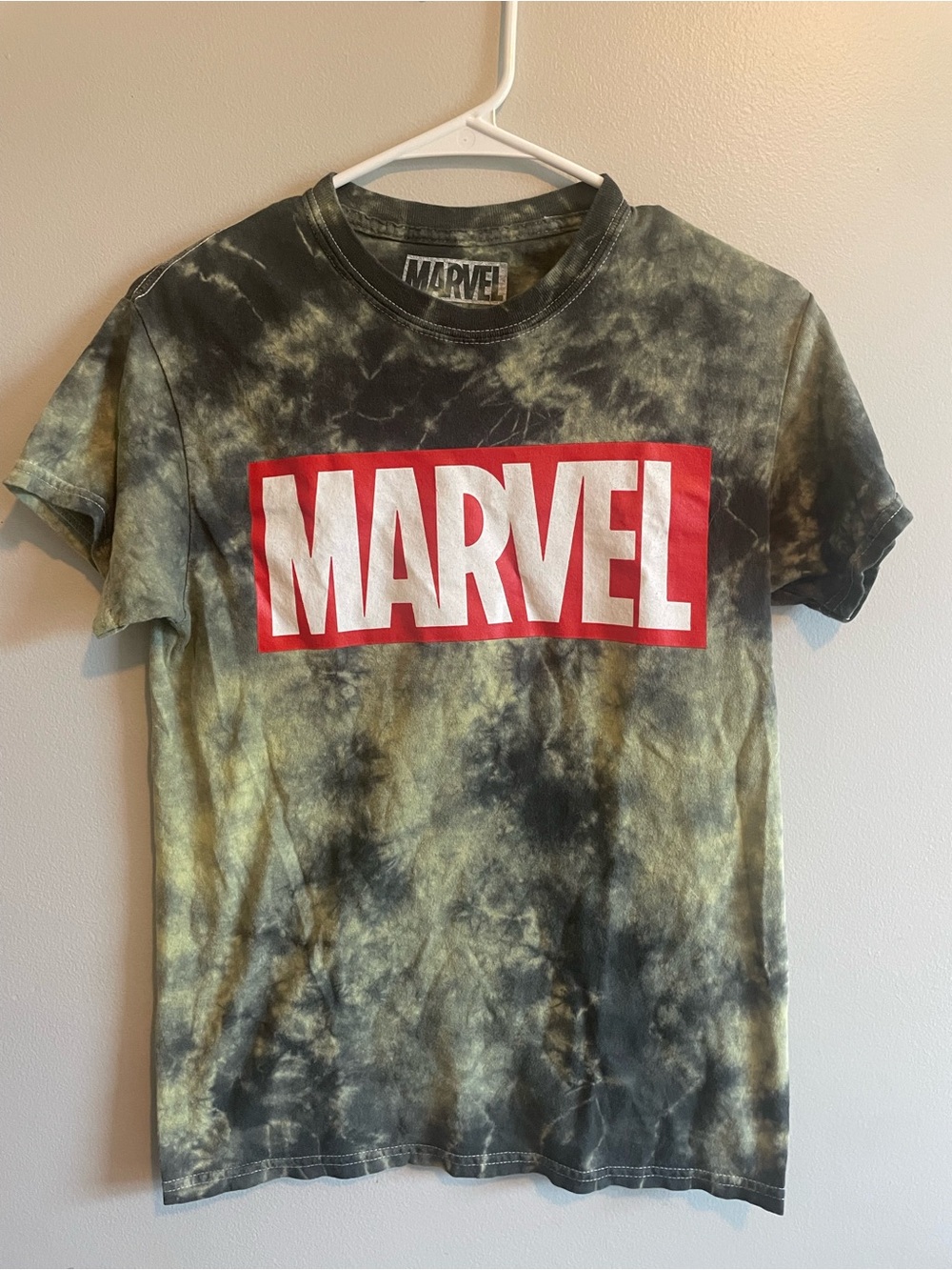 Marvel Graphic Tee in Black and Olive Tie-Dye